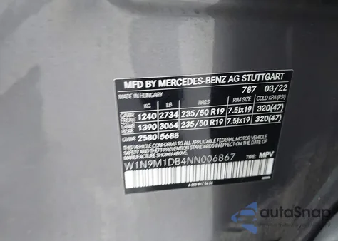 2022 Mercedes-Benz Eqb 350 Suv 4Matic из США, поврежденный, VIN W1N9M1DB4NN006867